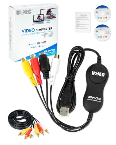 UCEC VHS to Digital Converter kit, RCA to USB Video Capture Device 2.0, VCR Converter to Digital, USB 2.0 Video Capture Card Device for Mac OS X PC Windows 7 8 10 11 - Image 1
