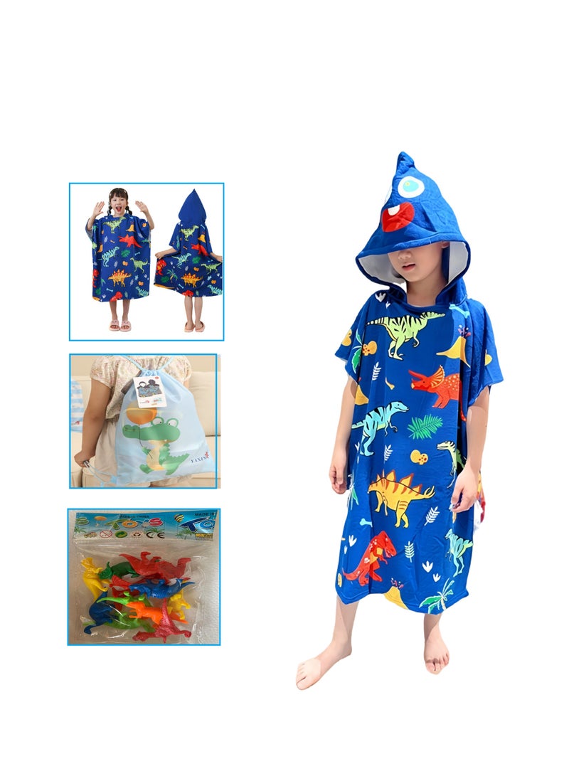 Baby Hooded Bath Towel Cartoon Dinosaur Hooded Baby Bathrobe Beach Children Cape Large Absorbent Children Bath Towel Cape, Suitable for 105-150cm, Comes with Backpack and 12 Dinosaur Toys - Image 1