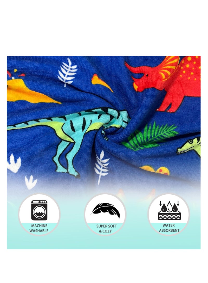 Baby Hooded Bath Towel Cartoon Dinosaur Hooded Baby Bathrobe Beach Children Cape Large Absorbent Children Bath Towel Cape, Suitable for 105-150cm, Comes with Backpack and 12 Dinosaur Toys - Image 3