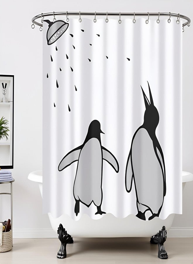FuShvre Black and White Animal Shower Curtain Abstract Silhouette Penguin Polar Birds Bath Curtain Funny Kids Bathroom Decor Hooks Included 72"×72" - Image 2