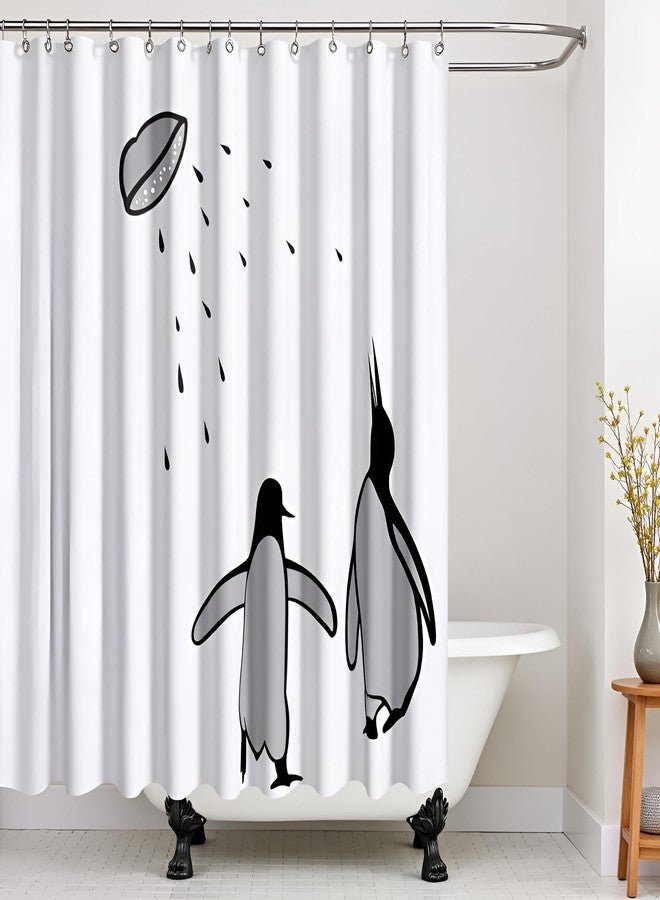 FuShvre Black and White Animal Shower Curtain Abstract Silhouette Penguin Polar Birds Bath Curtain Funny Kids Bathroom Decor Hooks Included 72"×72" - Image 4