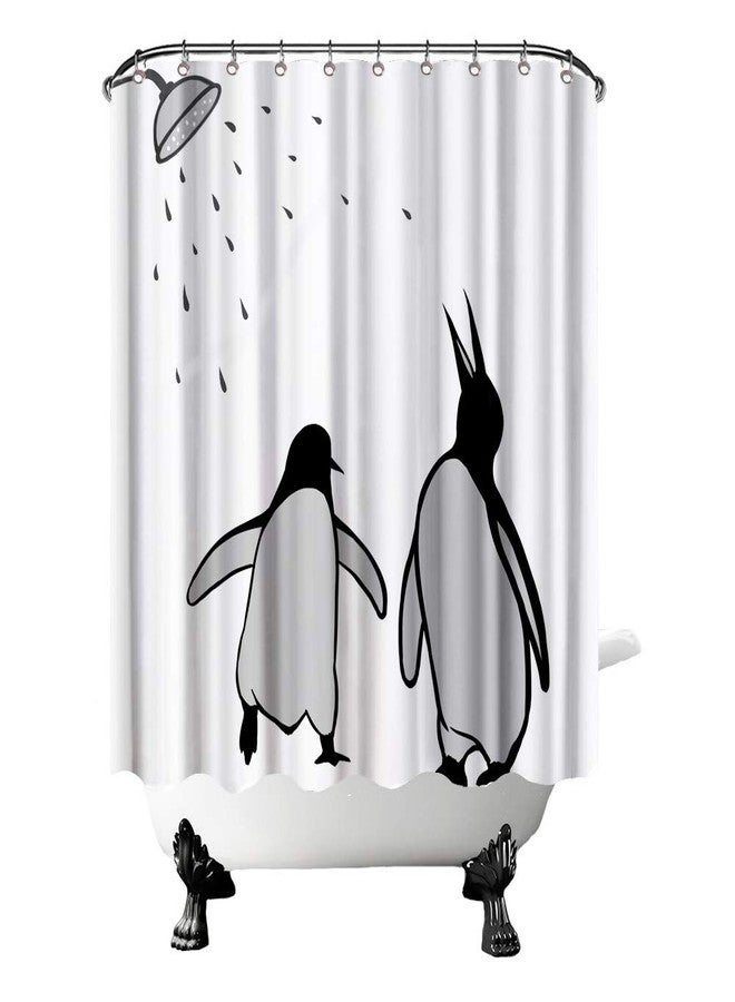 FuShvre Black and White Animal Shower Curtain Abstract Silhouette Penguin Polar Birds Bath Curtain Funny Kids Bathroom Decor Hooks Included 72"×72" - Image 5