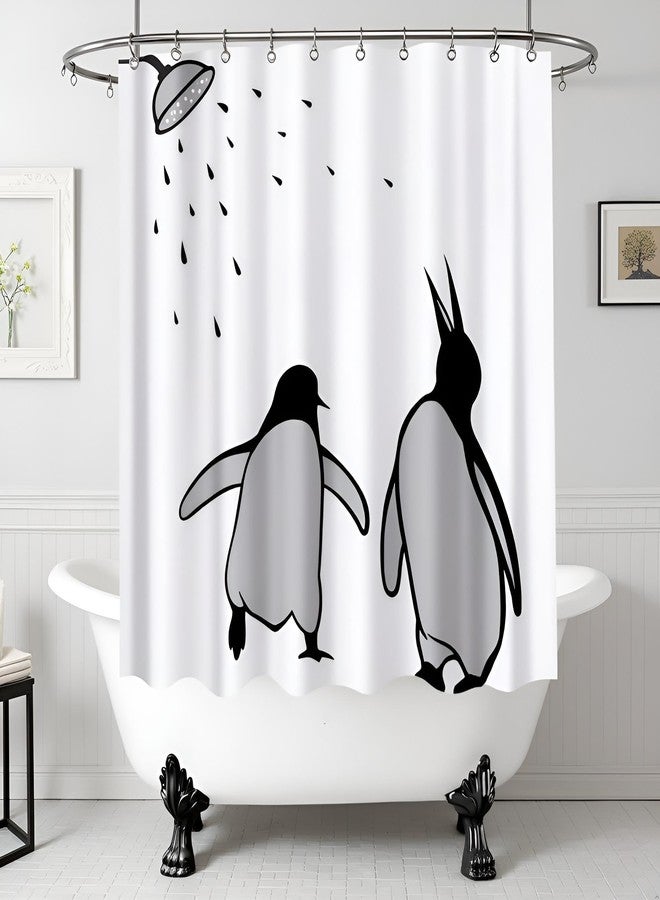 FuShvre Black and White Animal Shower Curtain Abstract Silhouette Penguin Polar Birds Bath Curtain Funny Kids Bathroom Decor Hooks Included 72"×72" - Image 1