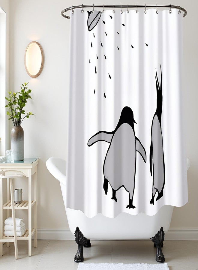FuShvre Black and White Animal Shower Curtain Abstract Silhouette Penguin Polar Birds Bath Curtain Funny Kids Bathroom Decor Hooks Included 72"×72" - Image 3