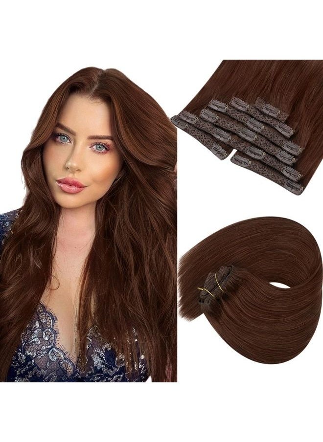 Ve Sunny VeSunny Clip in Human Hair Extensions Auburn Brazilian Remy Human Hair Clip ins Auburn Brown Hair Extensions Double Weft Real Human Hair Extensions for Women Full Head 7Pcs 120g 14Inch  - Image 1