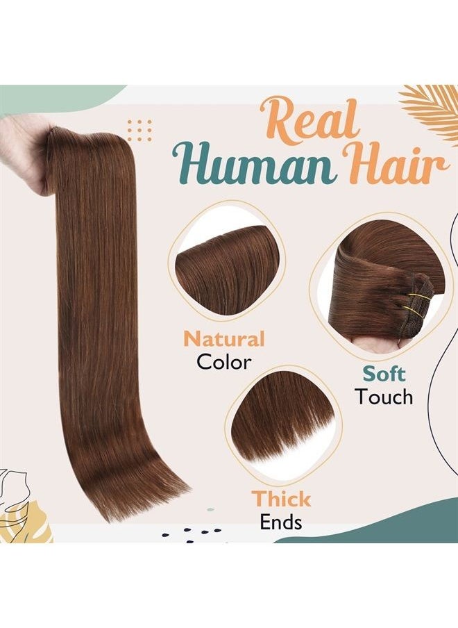 Ve Sunny VeSunny Clip in Human Hair Extensions Auburn Brazilian Remy Human Hair Clip ins Auburn Brown Hair Extensions Double Weft Real Human Hair Extensions for Women Full Head 7Pcs 120g 14Inch  - Image 2
