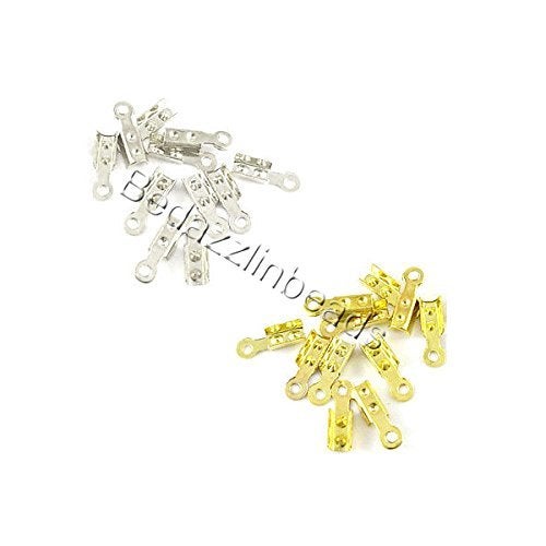 Bedazzlinbeads 100 Fold Over Cord Crimp Bead End Tip Findings with Loop for Jewelry Cording (Gold Plated) - Image 1
