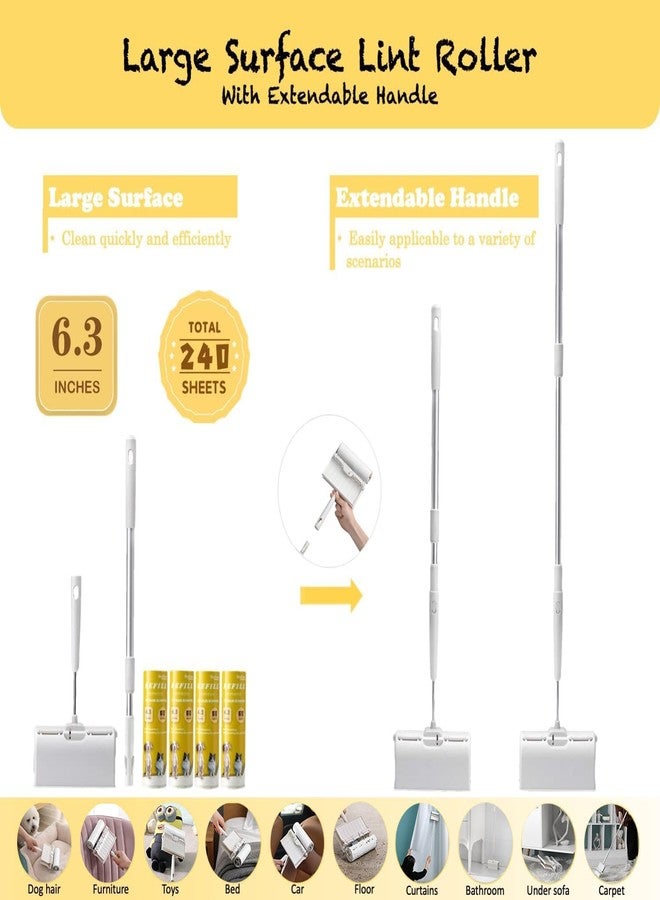 HapChron Large Surface Lint Roller with Extendable Long Handle Dust-Proof Cover 6.3'' Wider 240 Sheets, Long Handle Sticky Mop for Cleaning Furniture Carpet Floor Curtains and Pet Hair - Image 2