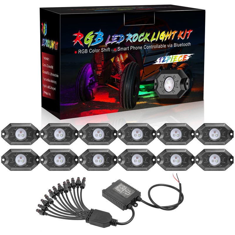RGB Rock Light Kits Niking Auto 12 Pods RGB Underglow LED Rock Lights with App Control  Timing  Music Mode  Flashing Multicolor Neon LED Lights for Trucks Off Road UTV ATV Pickup Boat