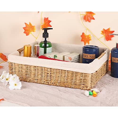 AKWAY wicker seagrass kauna grass water hyacinth rattan cane storage basket - (Beige) (14" L x 10"W x 4" H,Pack of 1) - Image 4