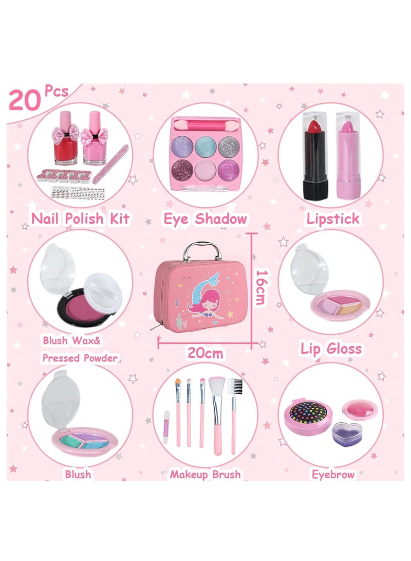 20 Piece Kids Makeup Set for Girls Washable Makeup Set with Makeup Bag Safe and Non-toxic Kids Makeup Set Pretend Play Makeup Set Birthday Gift for Kids 3-10 Years Old (A) - Image 2