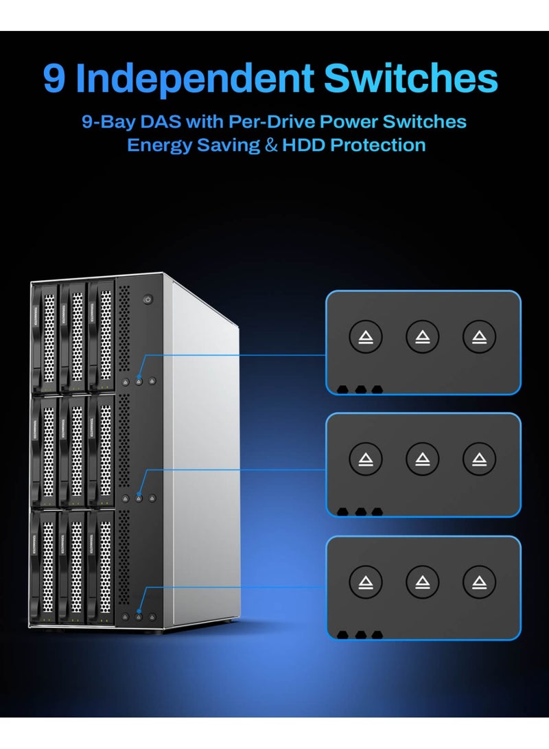TERRAMASTER TERRAMASTER D9-320 Hard Drive Enclosure - 9Bay USB 3.2 Gen2 10Gbps Type-C External HDD Storage Independent Power Control for Each Bay Hot Swappable Plug and Play (Diskless) - Image 3