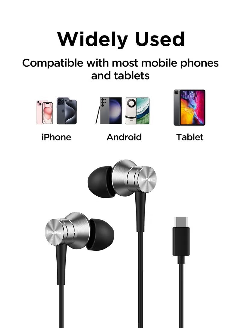 1 مور سماعات أذن P10، سلكية، نوع C، مع ميكروفون، صوت عميق فضي - Image 4