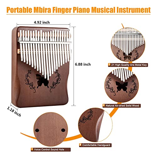 Lemfema Kalimba Thumb Piano 21 Keys, Portable Mbira Finger Piano Gifts for Kids and Adults Beginners(Brown) - Image 3
