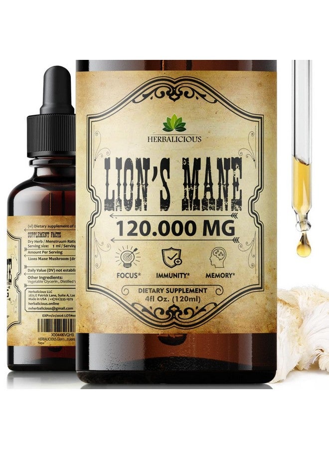 HERBALICIOUS مكمل الفطر السائل من هيرباليسيوس - مستخلص الفطر الفاخر لدعم الذاكرة والتركيز والوضوح والأعصاب - مكمل خالي من الجلوتين وغير معدل وراثيًا 4 أونصة سائلة - Image 1