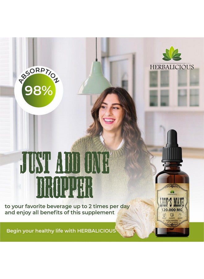 HERBALICIOUS مكمل الفطر السائل من هيرباليسيوس - مستخلص الفطر الفاخر لدعم الذاكرة والتركيز والوضوح والأعصاب - مكمل خالي من الجلوتين وغير معدل وراثيًا 4 أونصة سائلة - Image 4