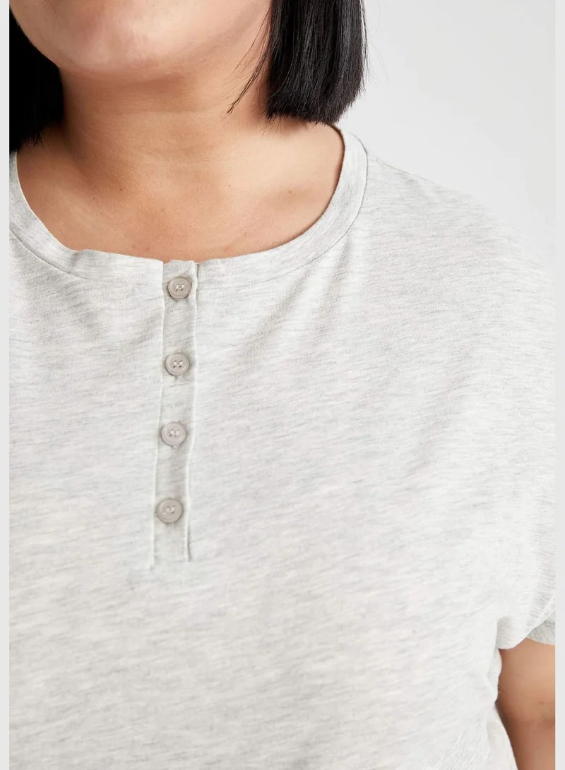 DeFacto Regular Fit Short Sleeve Check Print Big Size Pyjama Set