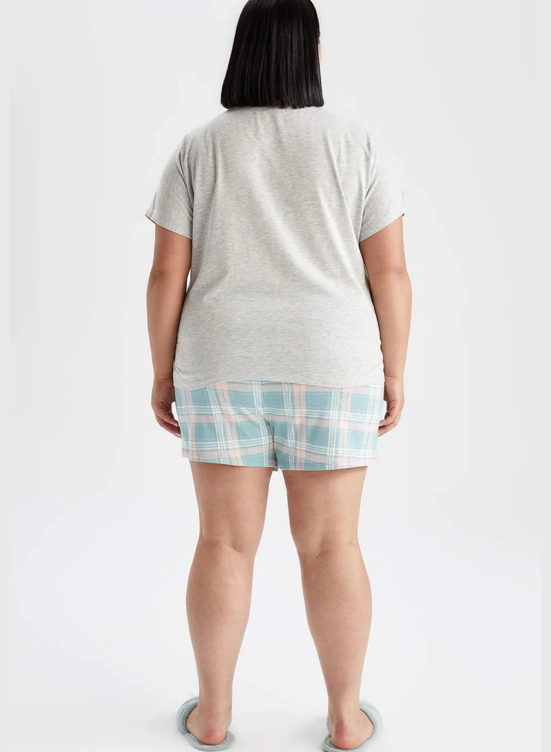 DeFacto Regular Fit Short Sleeve Check Print Big Size Pyjama Set