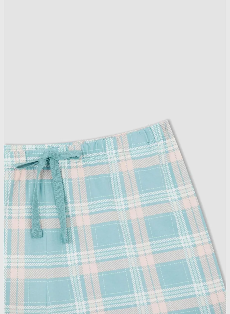 DeFacto Regular Fit Short Sleeve Check Print Big Size Pyjama Set