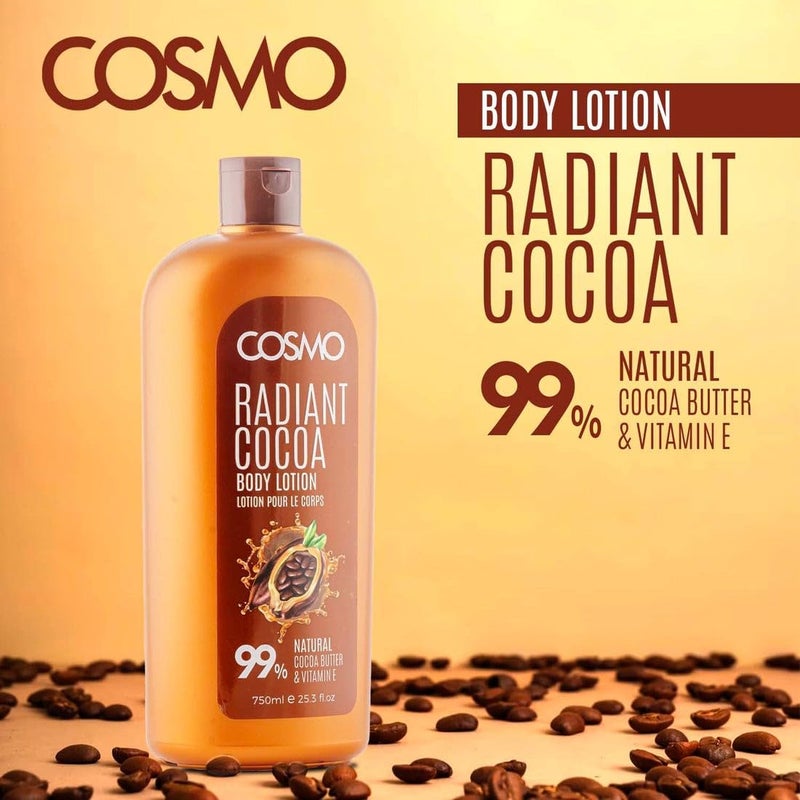 COSMO لوشن الجسم كوزمو كاكاو المتألق، 99% طبيعي مرطب كاكاو فائق الترطيب لبشرة متألقة ومتجانسة ومغذية، 750 مل - Image 2
