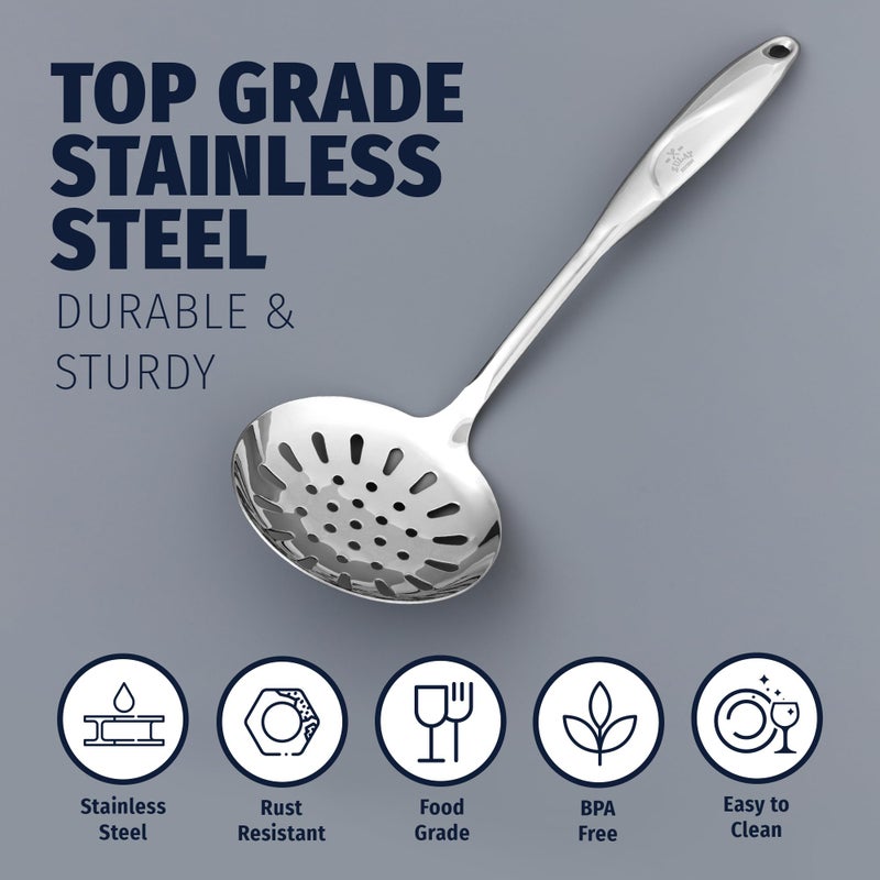 Zulay Kitchen Stainless Steel Slotted Spoon - 14.5â€ Large Skimmer Frying Spoon for Draining & Serving - Heat-Resistant, Rust-Proof & Dishwasher Safe Kitchen Utensil for Everyday Use - Image 5