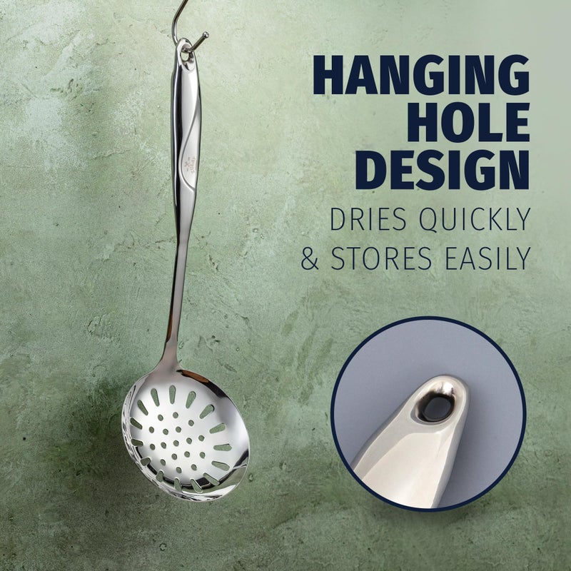 Zulay Kitchen Stainless Steel Slotted Spoon - 14.5â€ Large Skimmer Frying Spoon for Draining & Serving - Heat-Resistant, Rust-Proof & Dishwasher Safe Kitchen Utensil for Everyday Use - Image 3