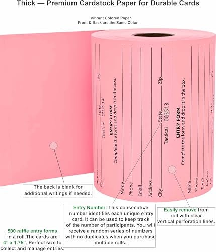 Tacticai 500 Raffle Tickets, Pink (1 of 3 Colors), Raffle Cards, Entry Form with Name, Phone, Email & Address for Events & Prizes - Image 2