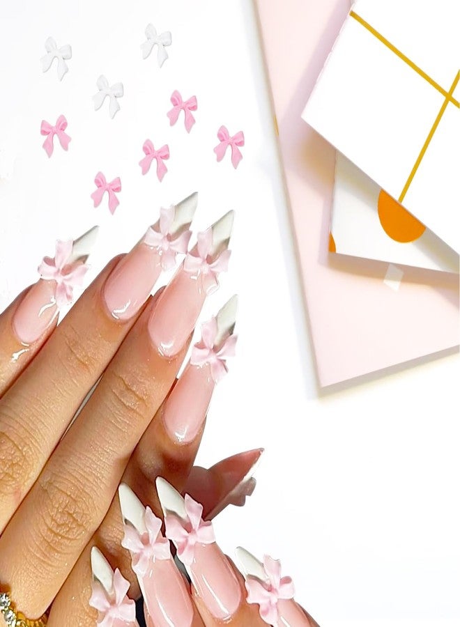 Qzinxja 50Pcs 3D Nail Bows Nail Charms,Pink White Bow Nail Charms for Nails Design Cute Bowknots Nail Charm Resin Bowknot Ribbon Nail Design Nails Charms for Women Nail Supplies Nail Decorations Nail Art - Image 5