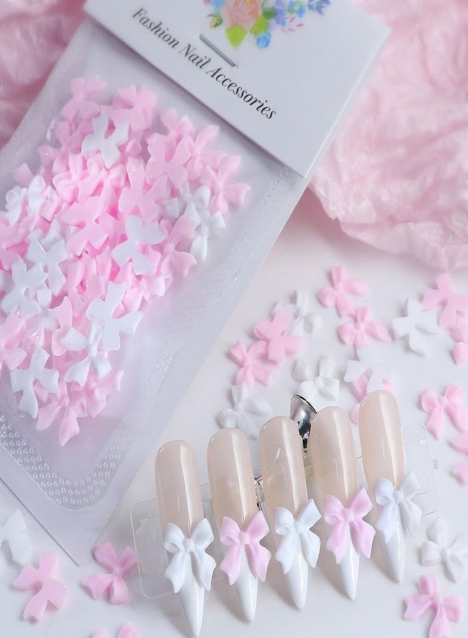 Qzinxja 50Pcs 3D Nail Bows Nail Charms,Pink White Bow Nail Charms for Nails Design Cute Bowknots Nail Charm Resin Bowknot Ribbon Nail Design Nails Charms for Women Nail Supplies Nail Decorations Nail Art - Image 1