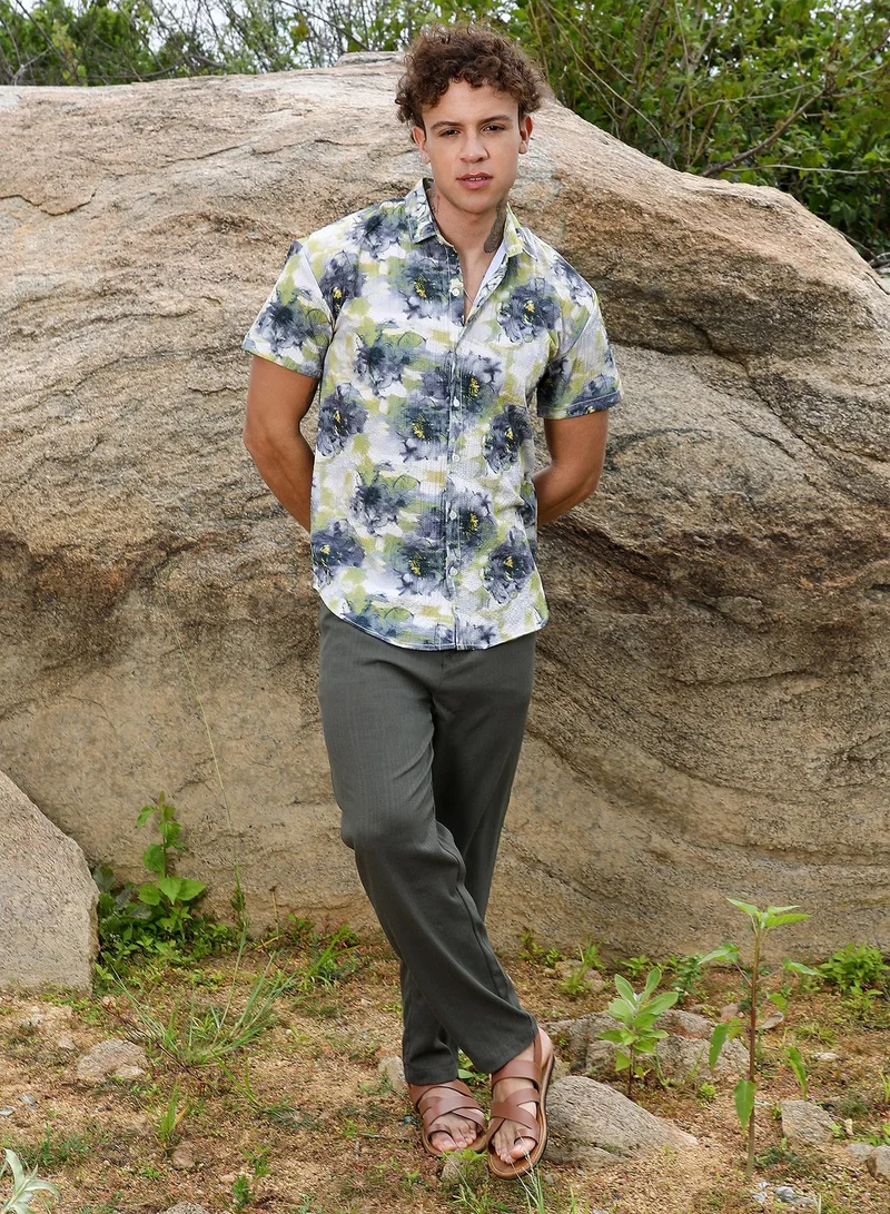 Campus Sutra Smudged Botanical Shirt