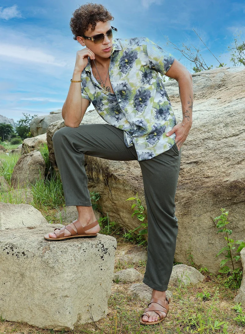 Campus Sutra Smudged Botanical Shirt