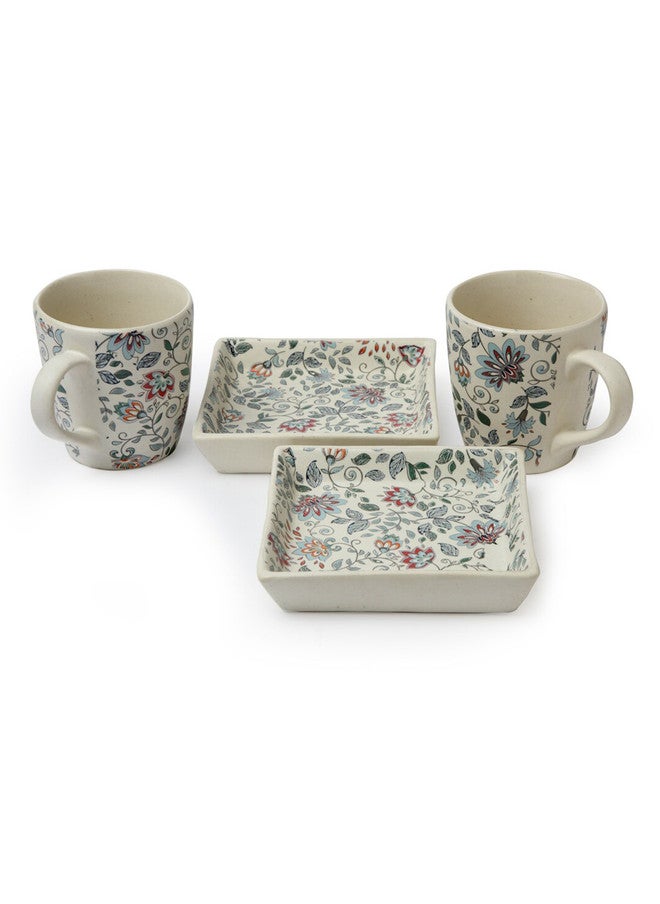 Arrabi Real Gold Line Cream Floral Stoneware Dishwasher Safe 2 Piece Cup with 2 Tray-220ml - Image 3