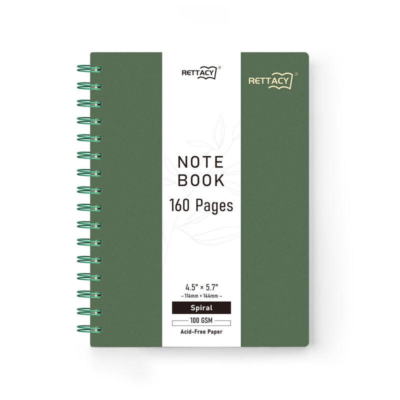 RETTACY Pocket Journal Notebook, 160 Lined Pages, A6 Mini Small Size (4.5" Ã— 5.7"), for Work, Journaling, Writing, 100 GSM Thick Paper, Spiral-bound, Flexible Plastic Cover (Dark Green) - Image 1