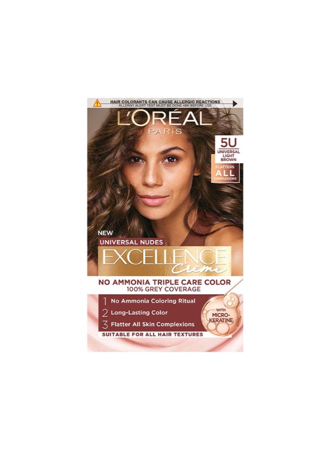 L'Oreal Paris Excellence Crème Universal Nudes Hair Color 5U Light Brown - Image 1