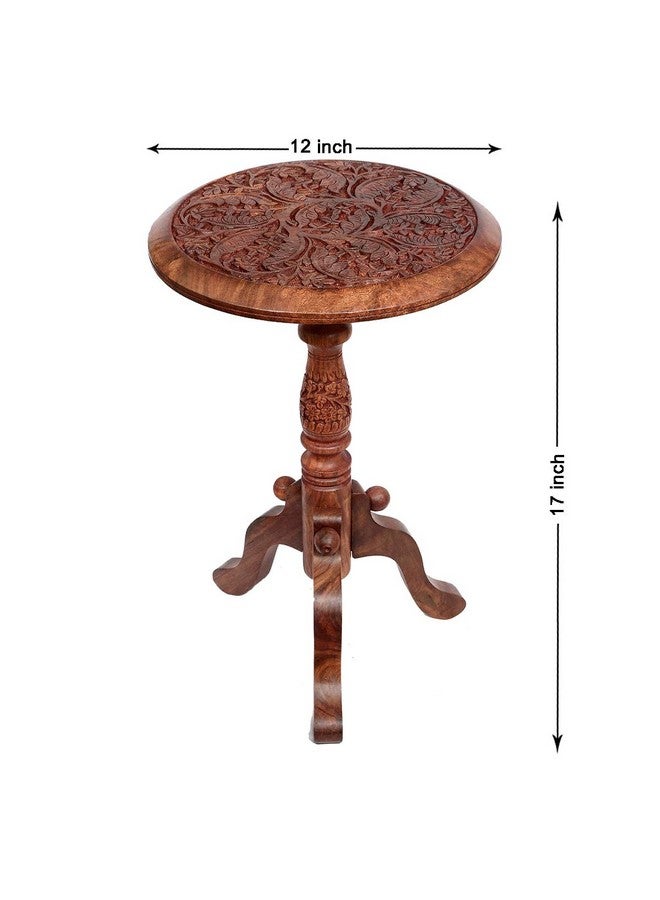 Classical Youth Sheesham Wood Brown Round Multipurpose Corner Wooden Table - Image 2