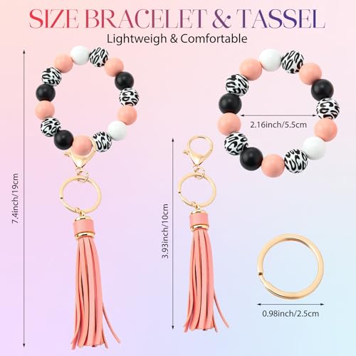 Misdary 15 Pcs Silicone Beaded Key Ring Bracelet for Women Portable Car Key Keychain Wristlet Holder with Tassel Bangle Chain (Classic) - Image 2