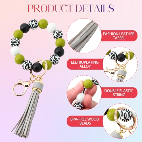 Misdary 15 Pcs Silicone Beaded Key Ring Bracelet for Women Portable Car Key Keychain Wristlet Holder with Tassel Bangle Chain (Classic) - Image 3