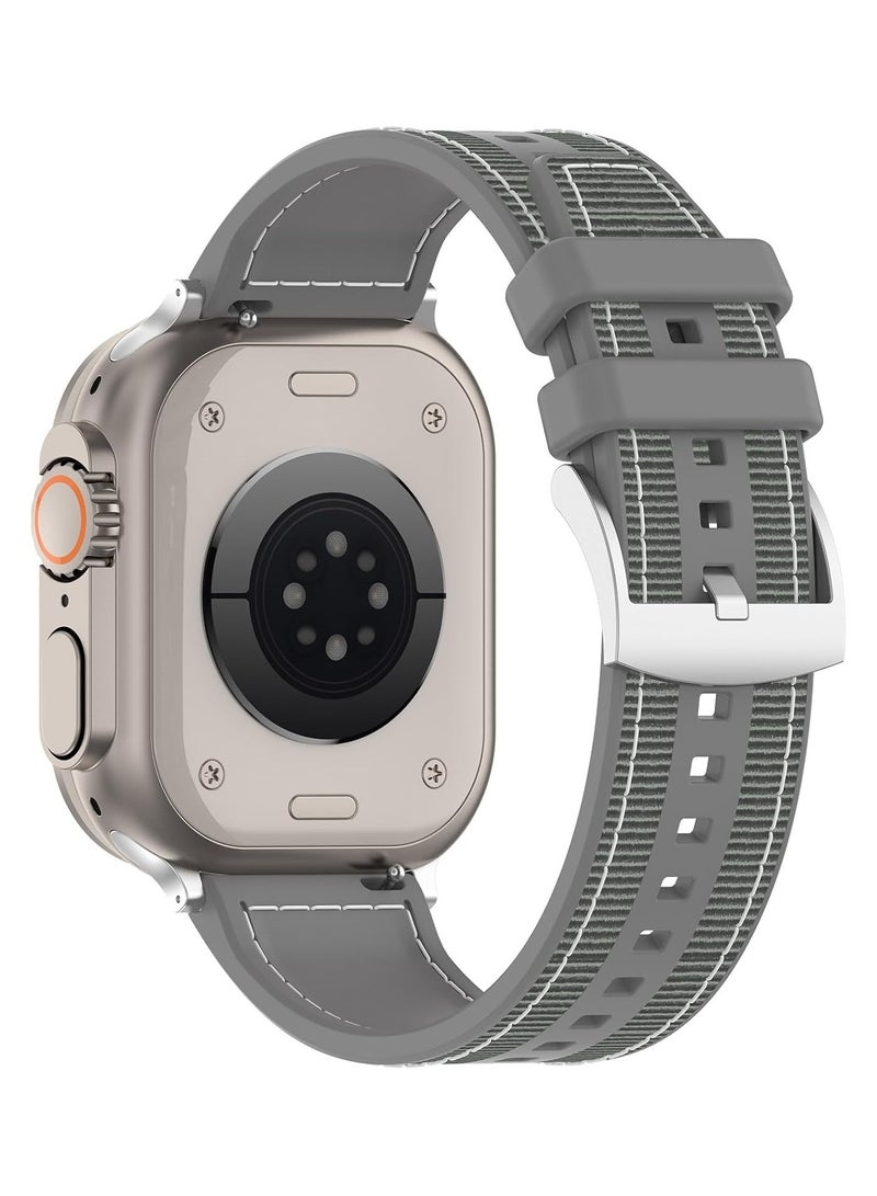 Sport Silicone Nylon Band Designed for Apple Watch Band 49mm 46mm 45mm 44mm 42mm for Men Women, Waterproof Soft Replacement Strap for iWatch Ultra2 Ultra SE SE2 Series 10 9 8 7 6 5 4 3 2 1(Grey)
