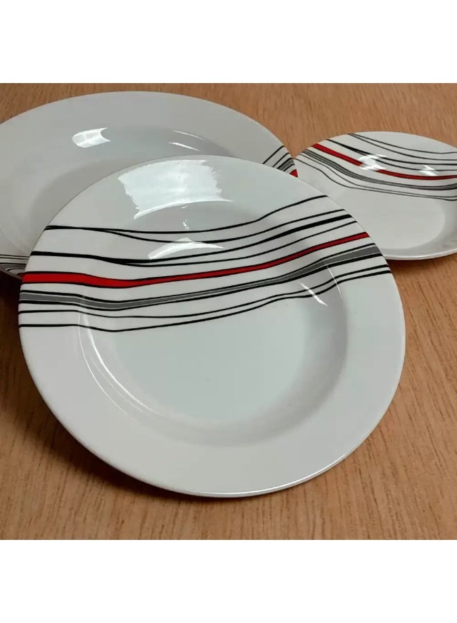 طبق عشاء سيرفاه ميلامين 10 بوصة بتصميم خط أسود وأحمر (قطعة واحدة) - أبيض