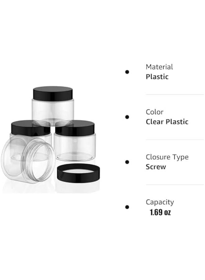 بيوينتي جولة شفافة واسعة الفم مانعة للتسرب وعاء من البلاستيك مع غطاء لتخزين مستحضرات التجميل ، ومنتجات التجميل ، كريم الوجه ، والزيوت الأساسية ، مرهم ، عصامي أو غيرها ، 50 مل - Image 4