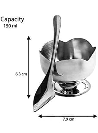 Kedva Stainless Steel Flower Shape Ice Cream Cups with Spoons Set Dessert Sundaes Serving Bowls for Ice Cream Salad Fruit Soup Curd Pudding Bowl 6 PCS-150 ML - Image 3