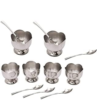 Kedva Stainless Steel Flower Shape Ice Cream Cups with Spoons Set Dessert Sundaes Serving Bowls for Ice Cream Salad Fruit Soup Curd Pudding Bowl 6 PCS-150 ML - Image 1