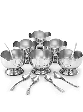 Kedva Stainless Steel Flower Shape Ice Cream Cups with Spoons Set Dessert Sundaes Serving Bowls for Ice Cream Salad Fruit Soup Curd Pudding Bowl 6 PCS-150 ML - Image 2