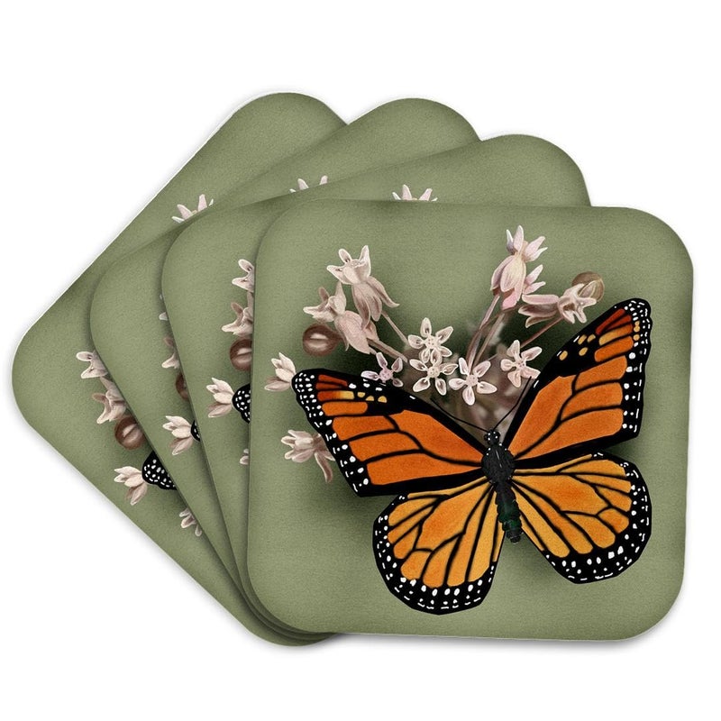 3dRose Monarch Butterfly and Pink Milkweed Soft Coasters Set of 4 CST_212839_1