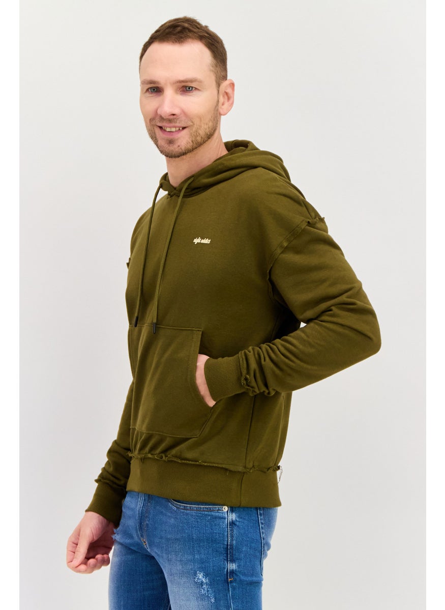 Night Addict Men Hooded Long Sleeves Brand Logo Sweatshirt, Olive  - Image 4