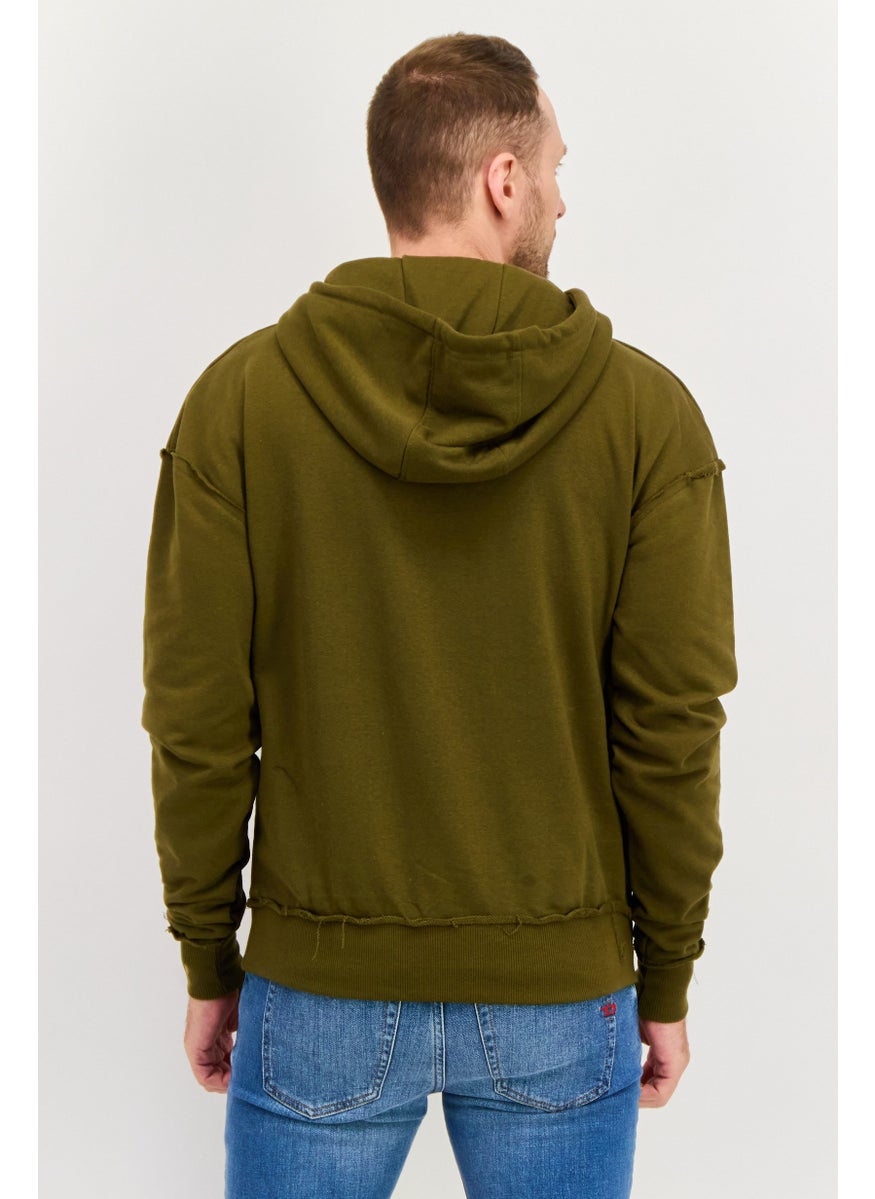 Night Addict Men Hooded Long Sleeves Brand Logo Sweatshirt, Olive  - Image 2