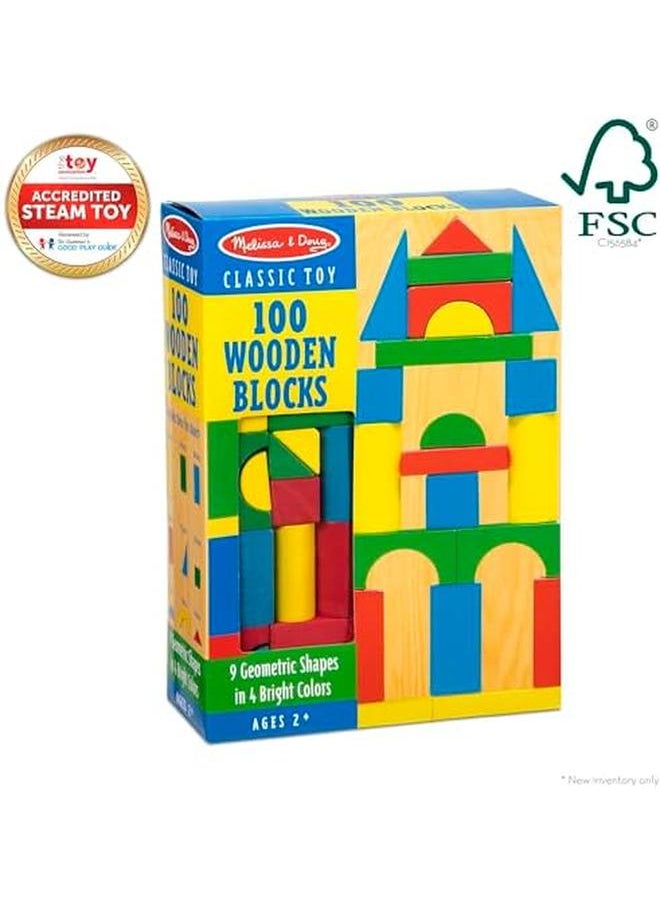 Melissa & Doug Wooden Building Blocks Set 100 Blocks In 4 Colors And 9 Shapes  - Image 4