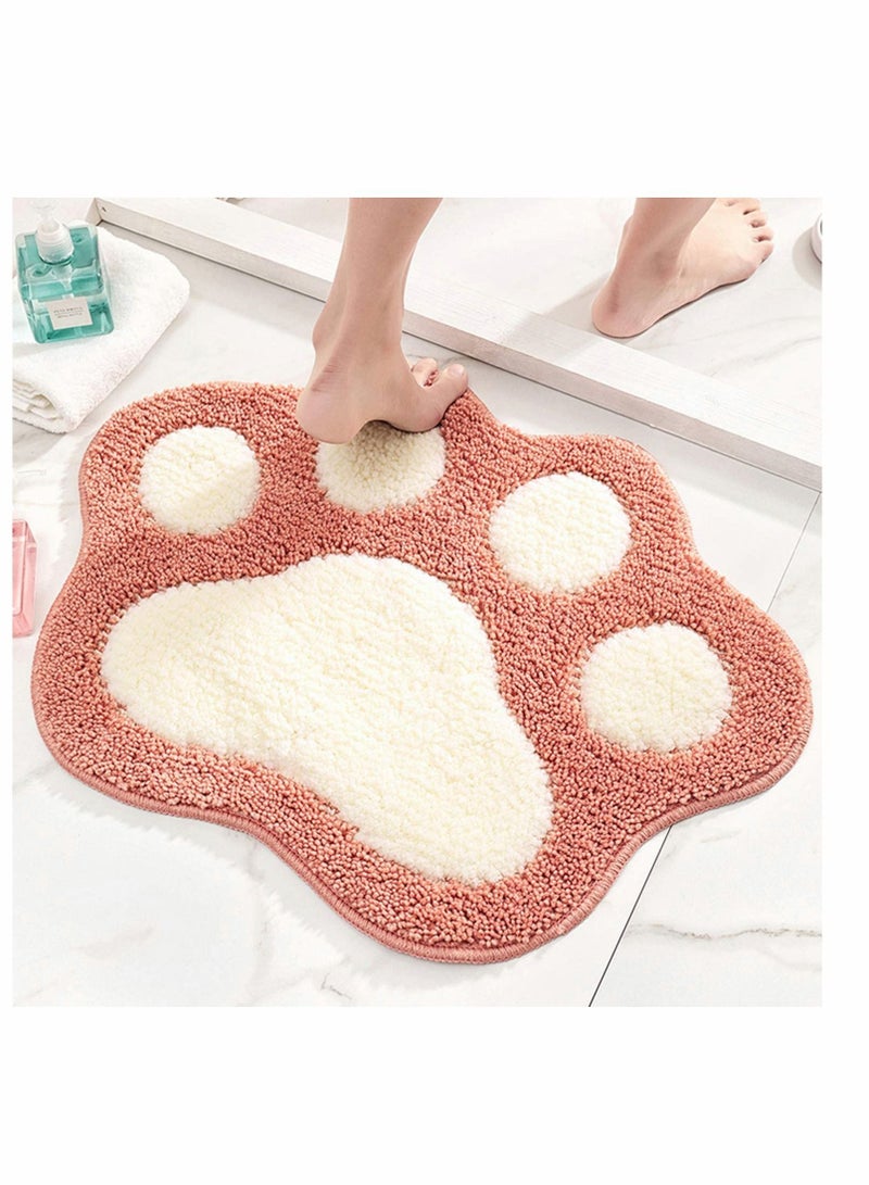 Pink Fun Bathroom Rug Non-Slip Washable Chic Cute Cat Paws Feet Shaped Soft Bath Rugs Mat Machine Wash Carpet for Bedroom Tub Shower and Indoor Decorative Home Entrance Doormat - Image 1