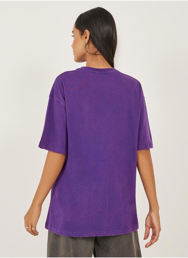 Styli Acid Washed Ruffled Heart Design Oversized T-Shirt  - Image 4