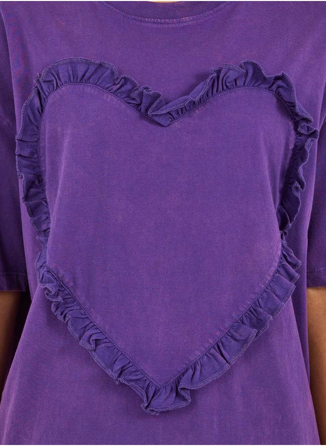 Styli Acid Washed Ruffled Heart Design Oversized T-Shirt  - Image 3